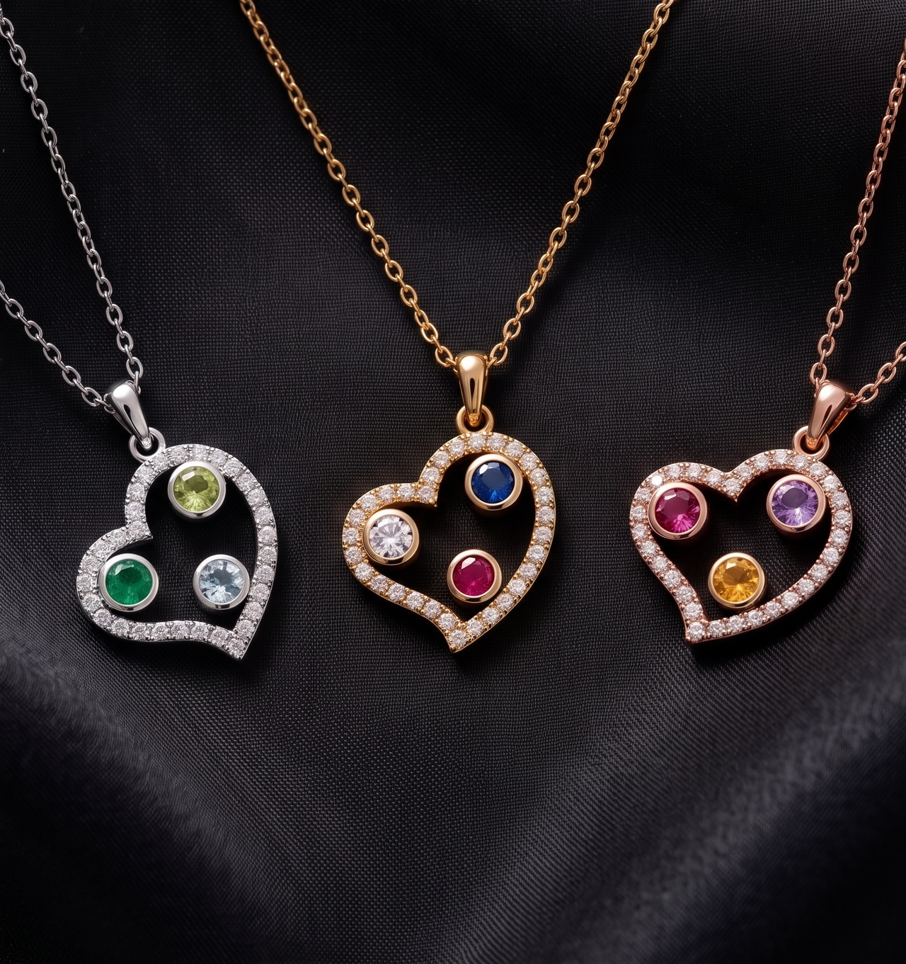 Hearts With Birthstones Pendant